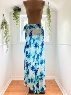 TAJ by Sabrina Crippa Blue Floral Tie-Waist Maxi Skirt